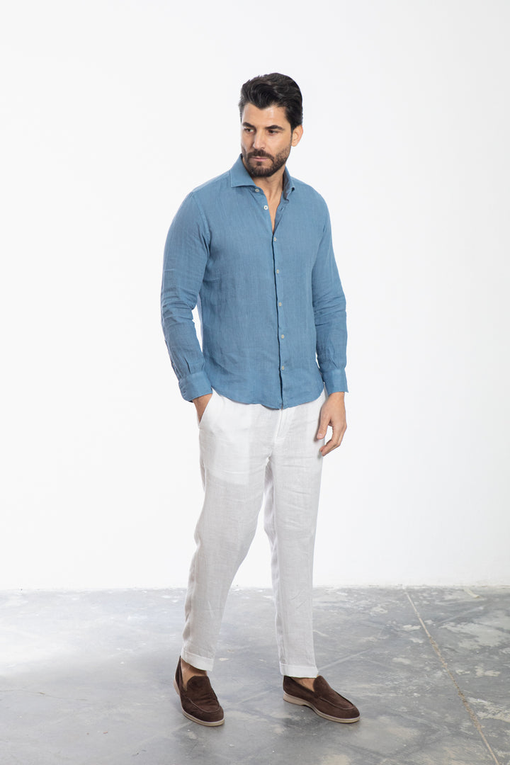 Blue Linen Effect Shirt