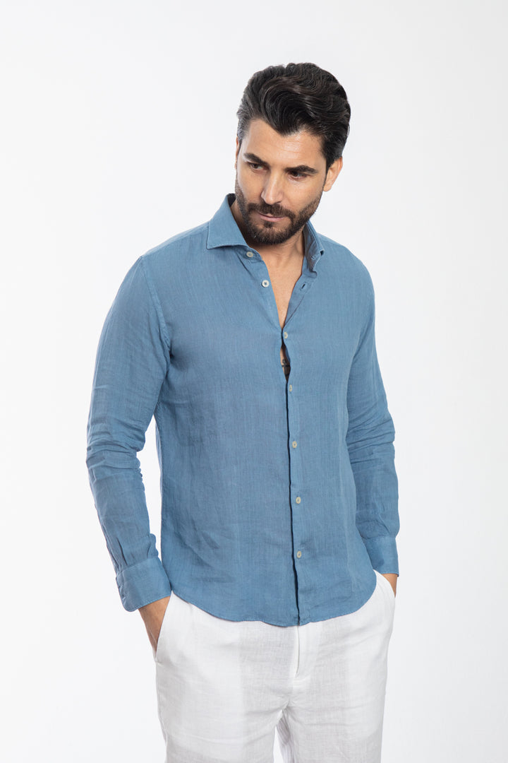 Blue Linen Effect Shirt