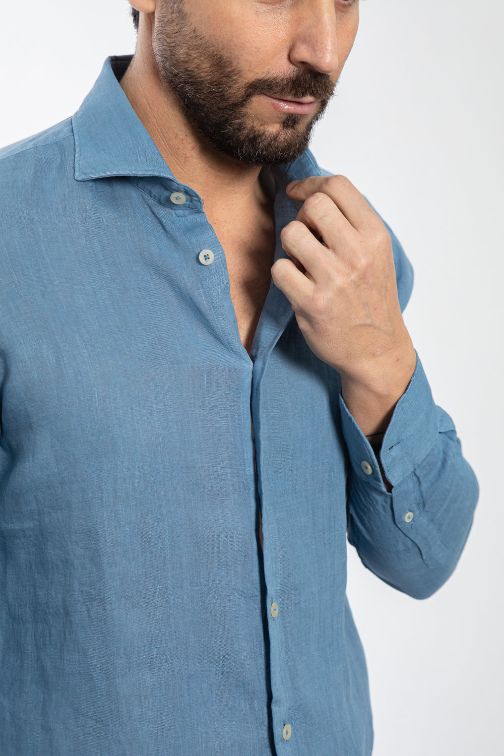 Blue Linen Effect Shirt