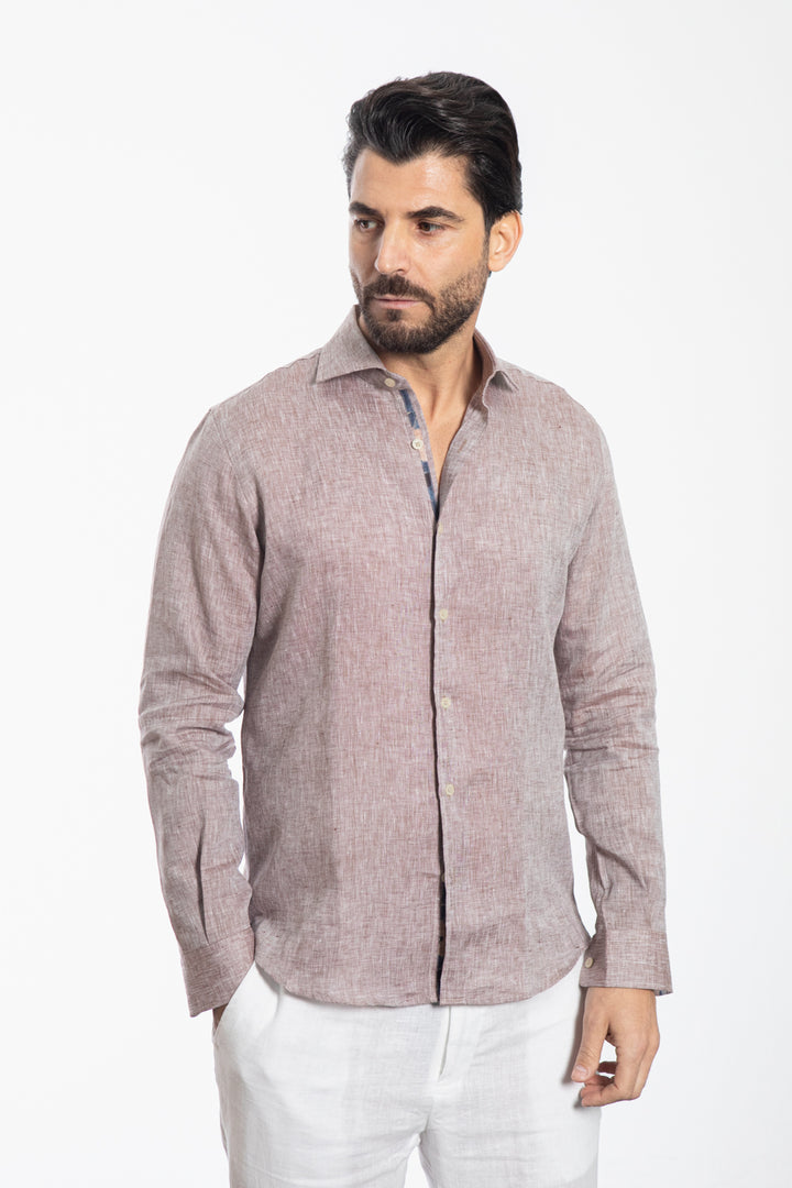 Slubbed Beige Linen Cotton Shirt
