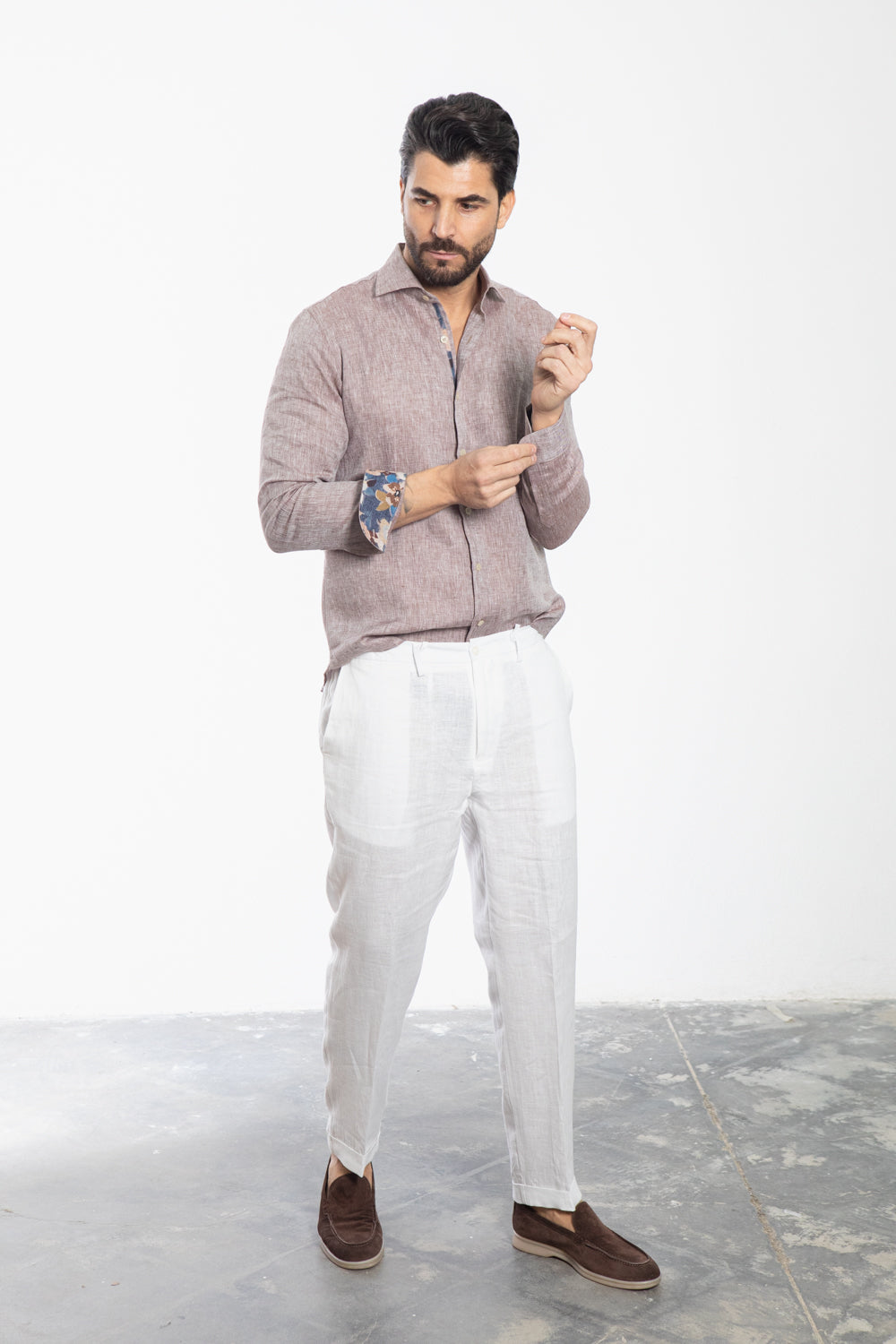 Slubbed Beige Linen Cotton Shirt