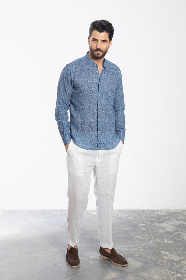 Blue Mandarin Collar Shirt