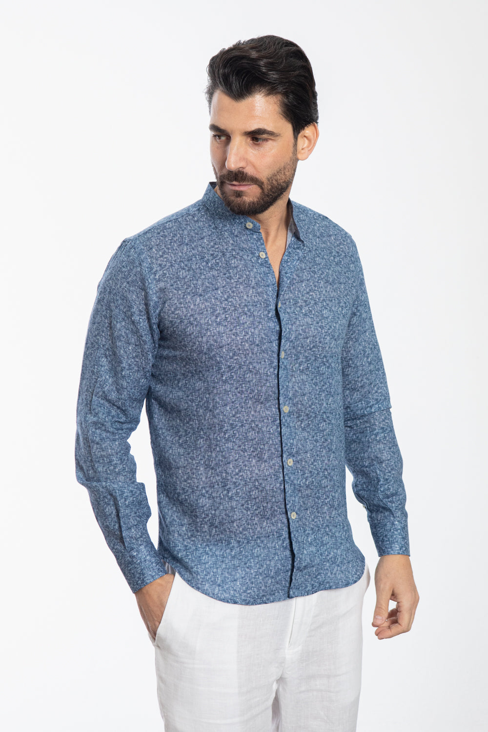 Blue Mandarin Collar Shirt