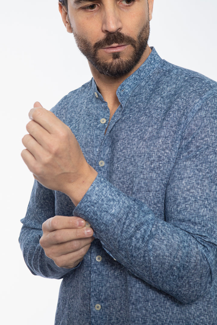 Blue Mandarin Collar Shirt
