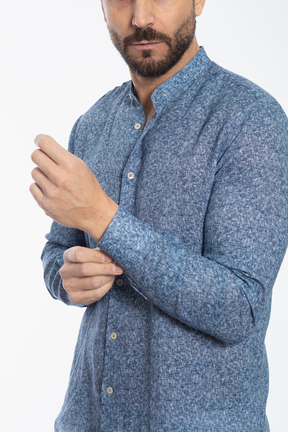 Blue Mandarin Collar Shirt