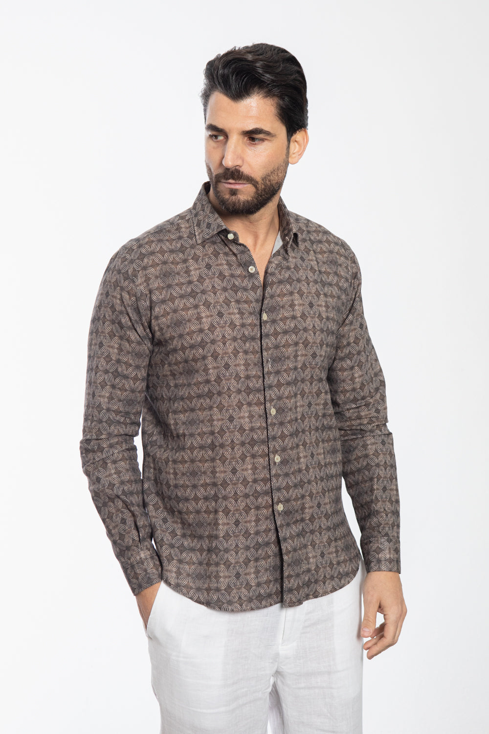 Brown Geometric Pattern Shirt