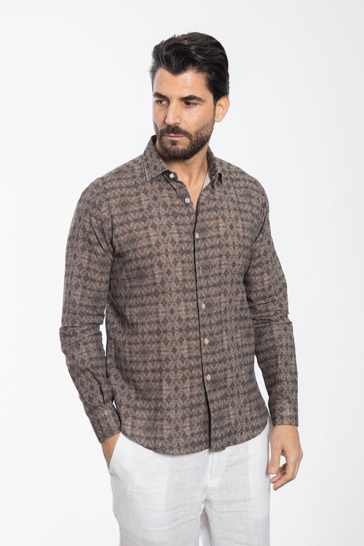 Brown Geometric Pattern Shirt