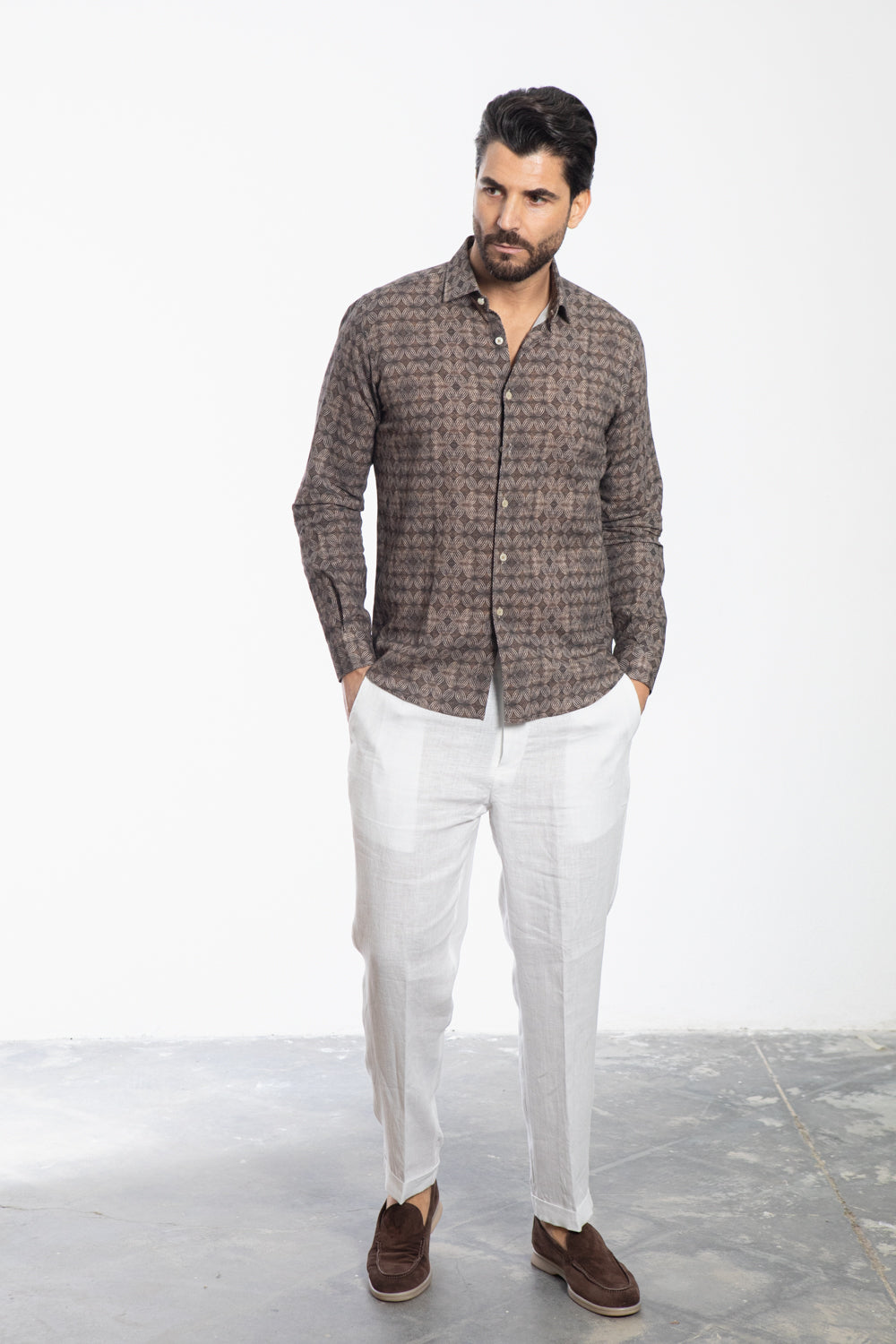 Brown Geometric Pattern Shirt