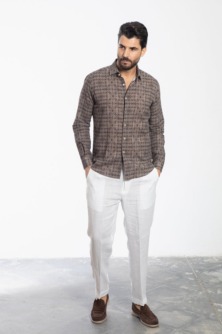 Brown Geometric Pattern Shirt