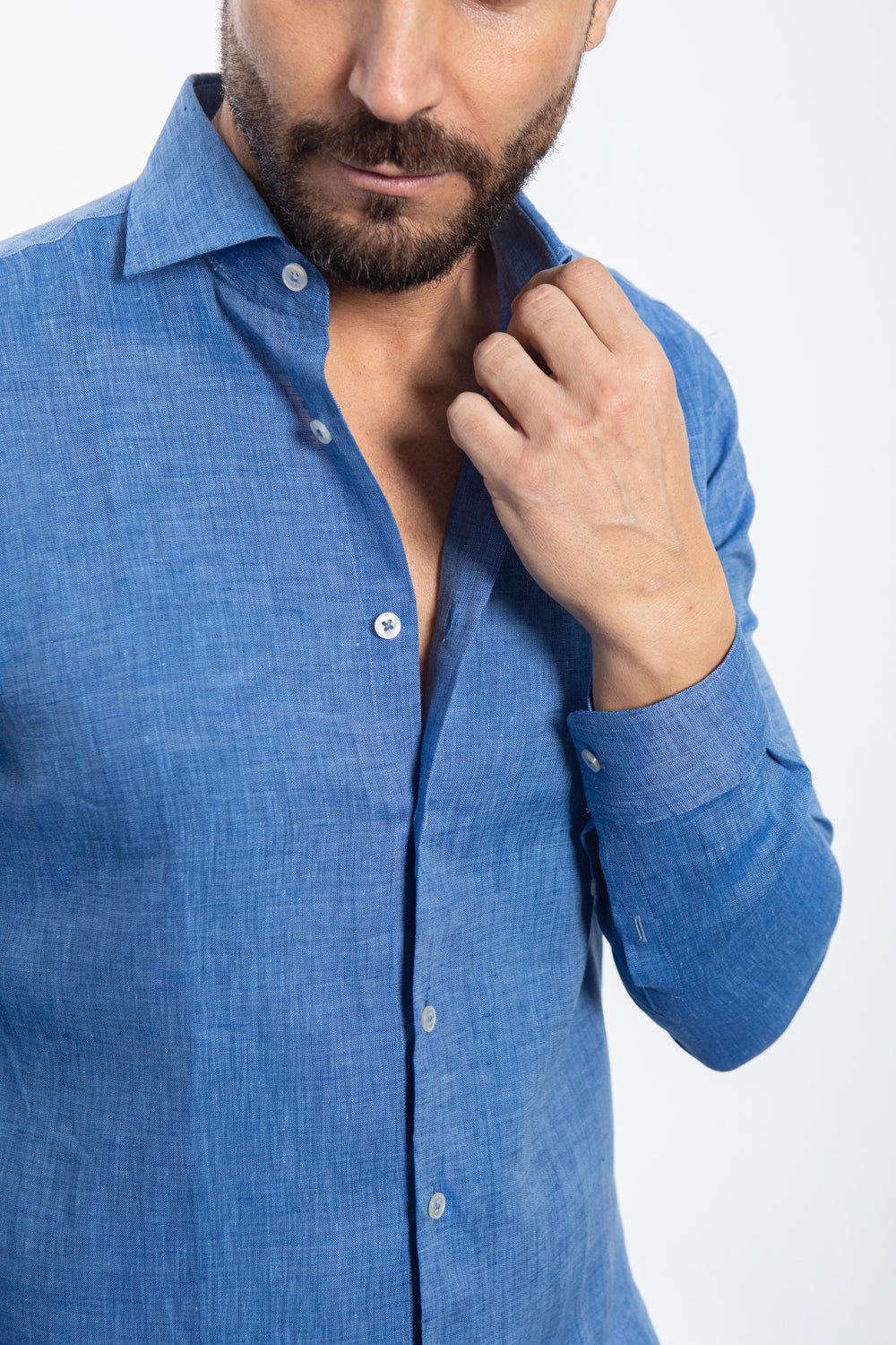 Flamed Light Blue Denim Linen Shirt