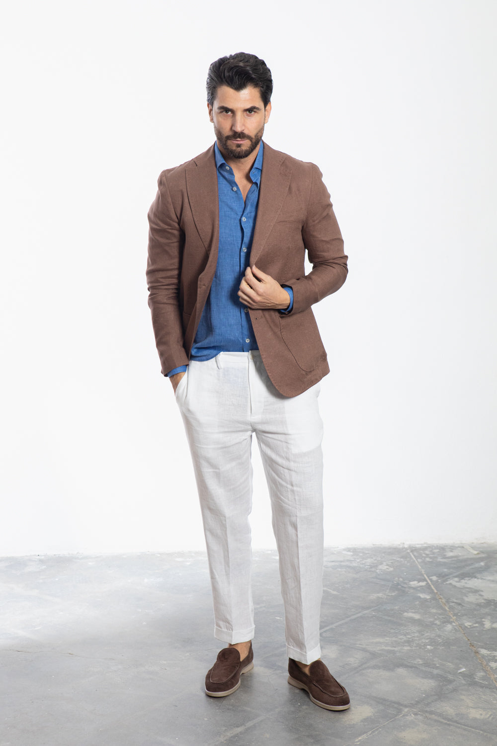 Flamed Light Blue Denim Linen Shirt