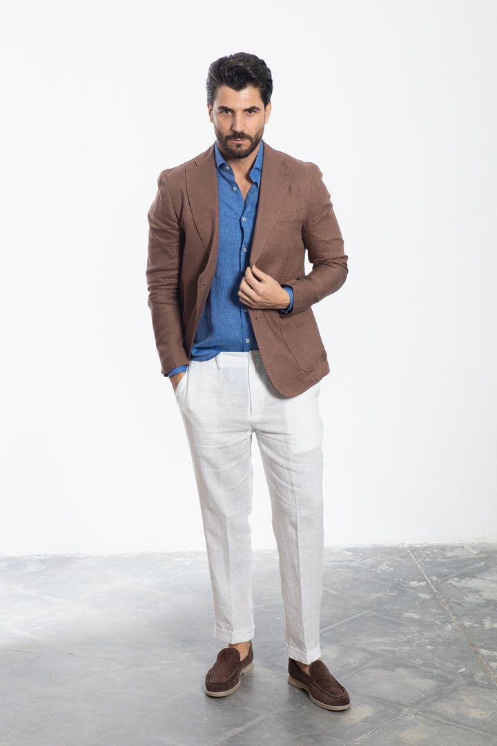 Flamed Light Blue Denim Linen Shirt