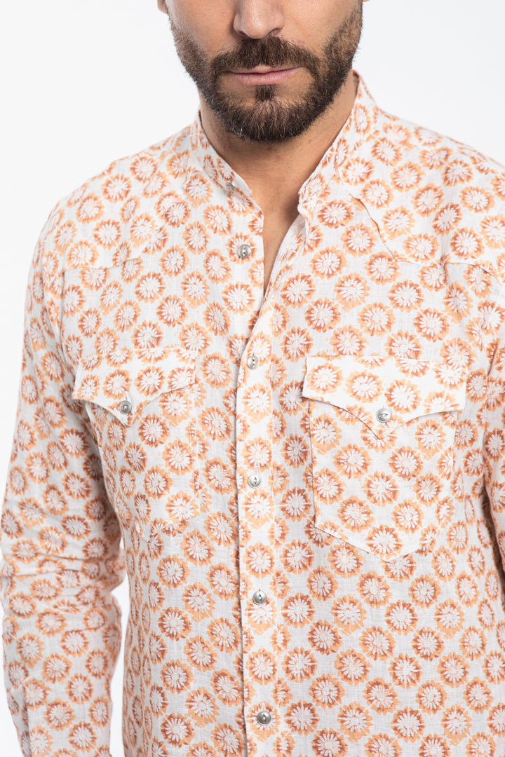Orange Floral Pattern Shirt