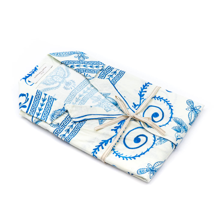 Camicia fantasia azzurro su bianco