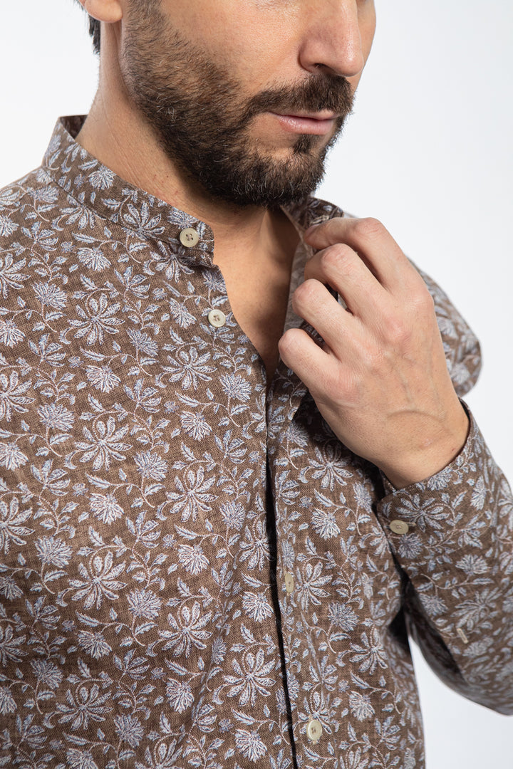 Brown Floral Print Shirt