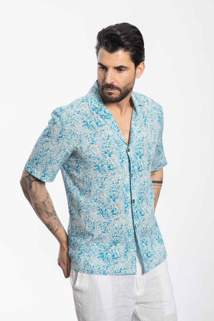 Blue/Turquoise Patterned Short-Sleeve Shirt