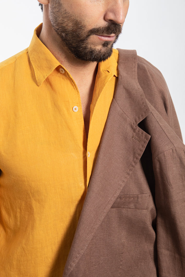 Camicia Giallo Senape in Lino