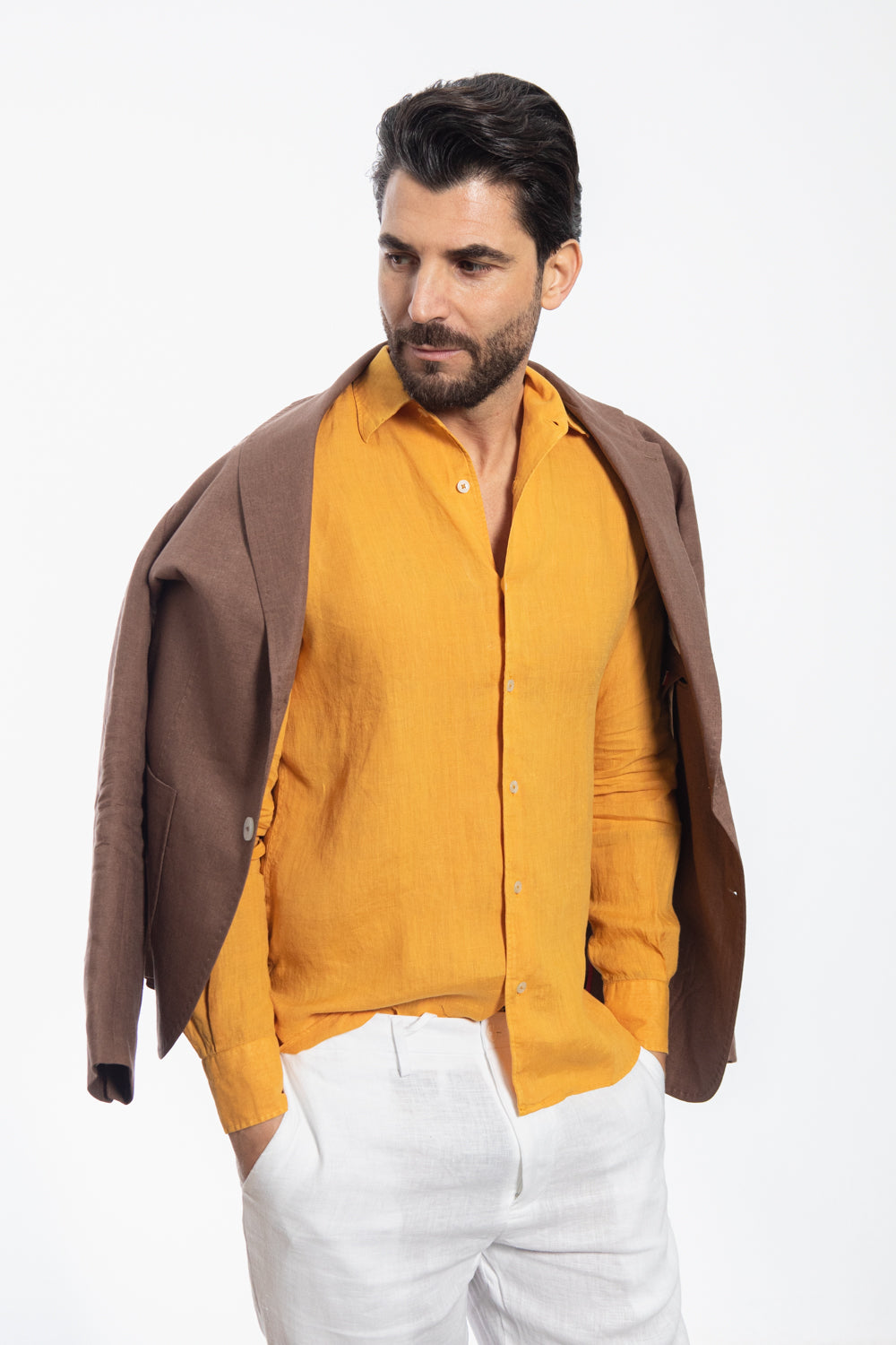 Camicia Giallo Senape in Lino