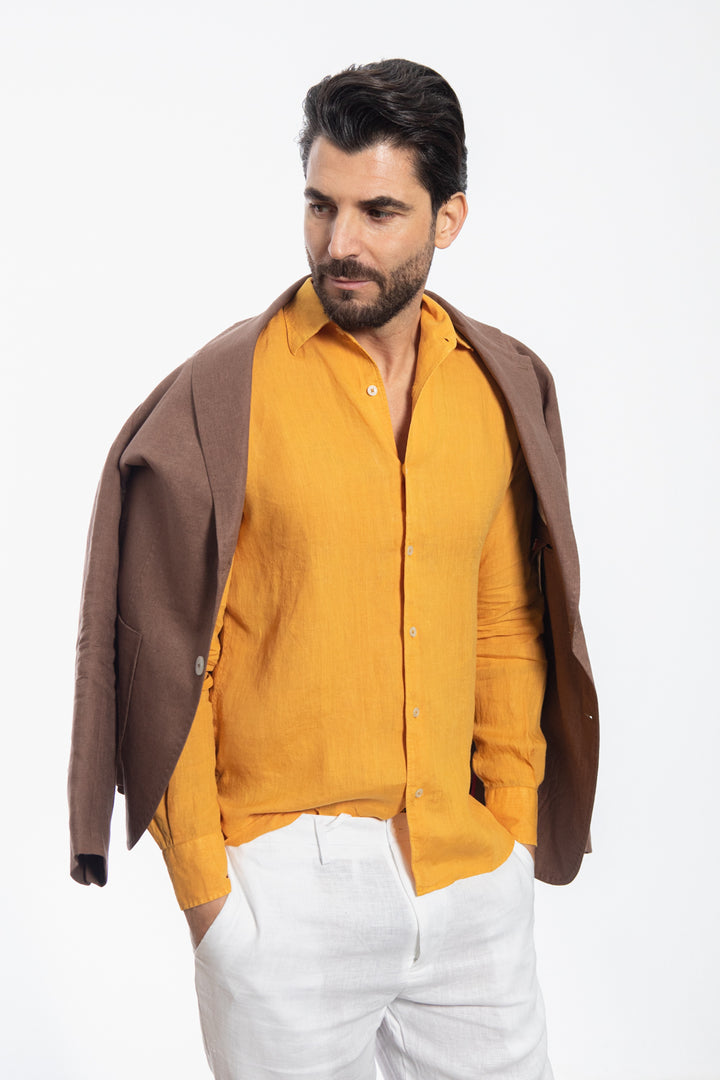 Camicia Giallo Senape in Lino
