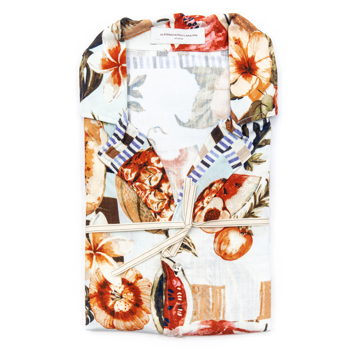 Camicia a Maniche Corte con Fantasia Fruttata Tropicale