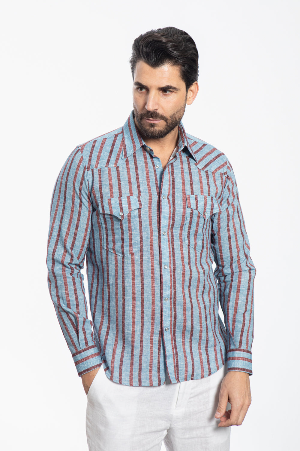 Blue and Burgundy Striped Shirt