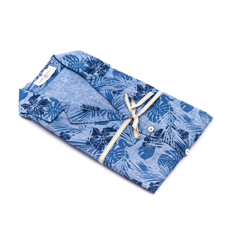 Camicia Aloha Fantasia Foglie Blu