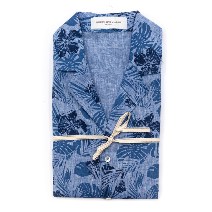 Camicia Aloha Fantasia Foglie Blu
