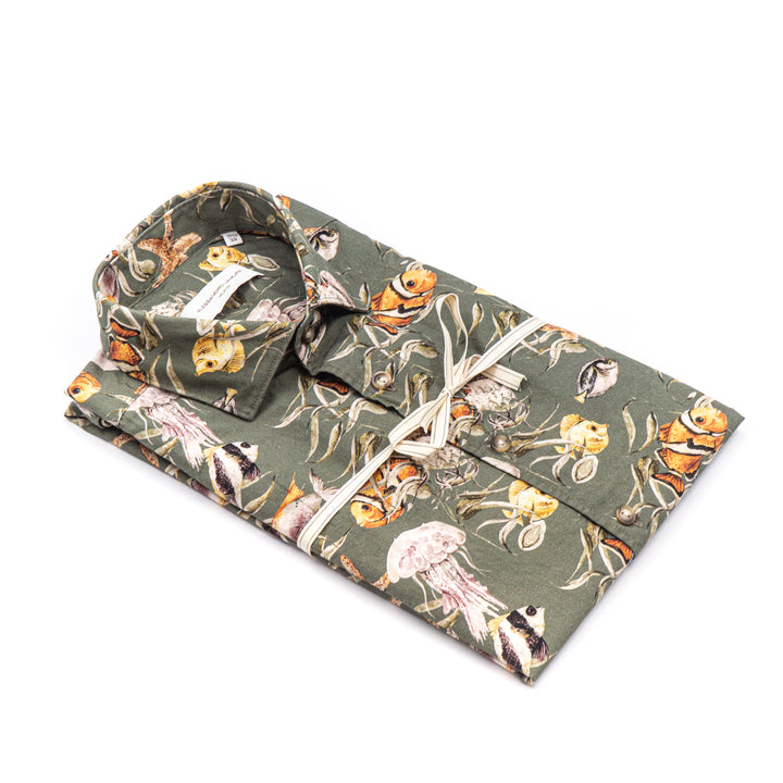 Camicia Verde Mare Fantasia Pesci Tropicali
