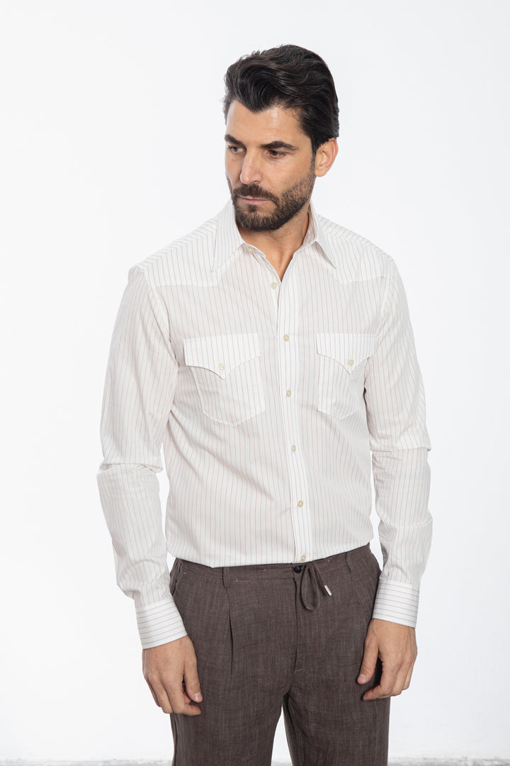 White Striped Shirt with Red Micro Stripe