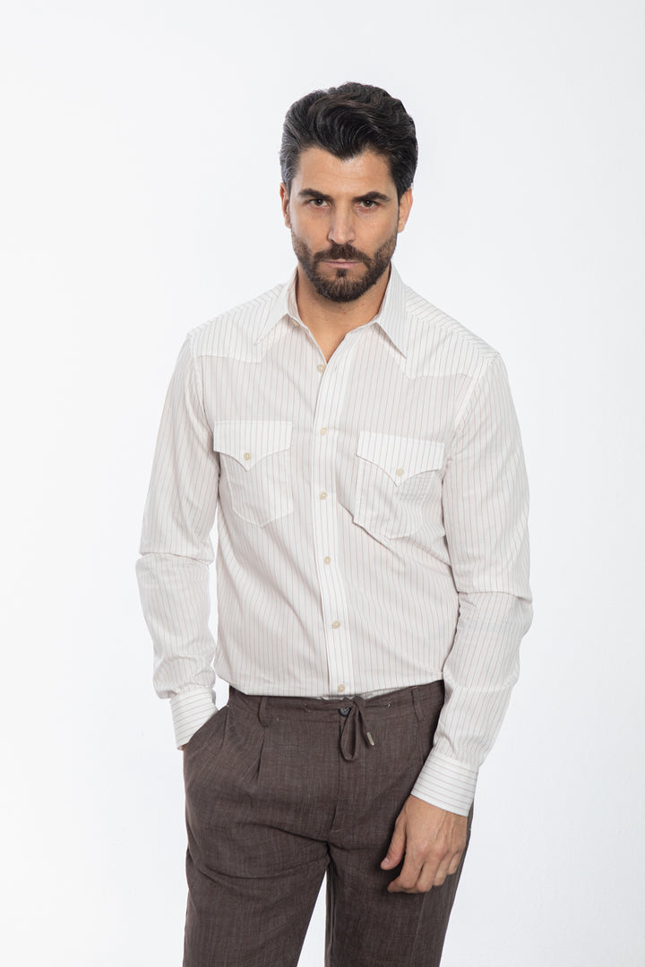 White Striped Shirt with Red Micro Stripe