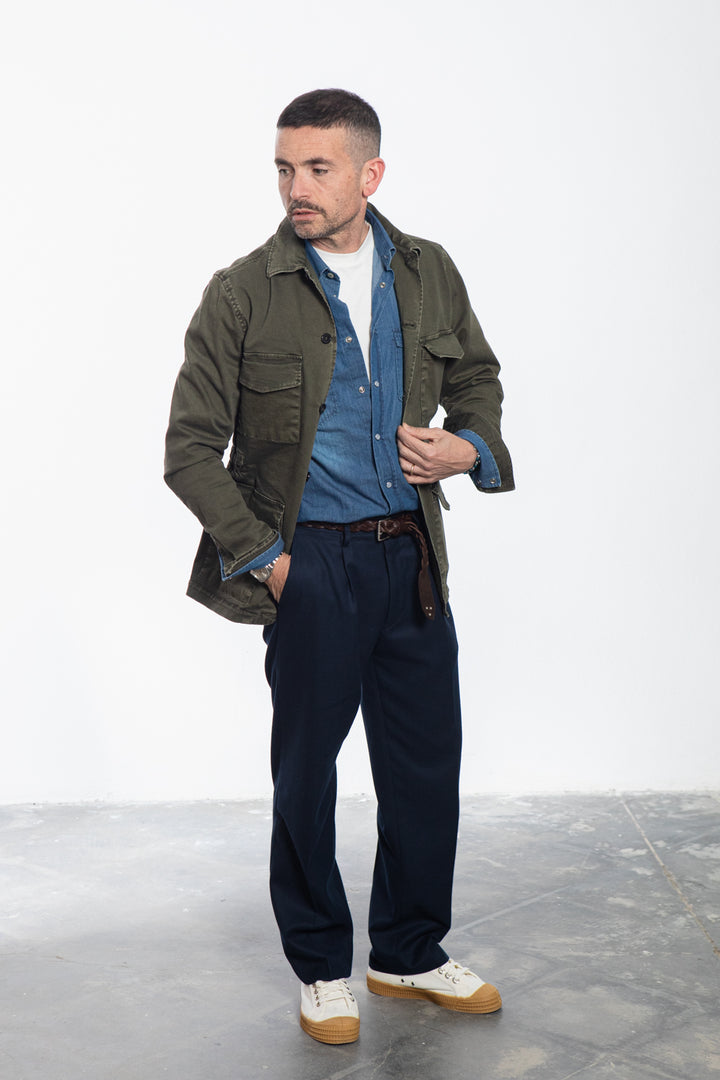 Midnight Blue Shirt Jacket with Floral Fantasy Lining