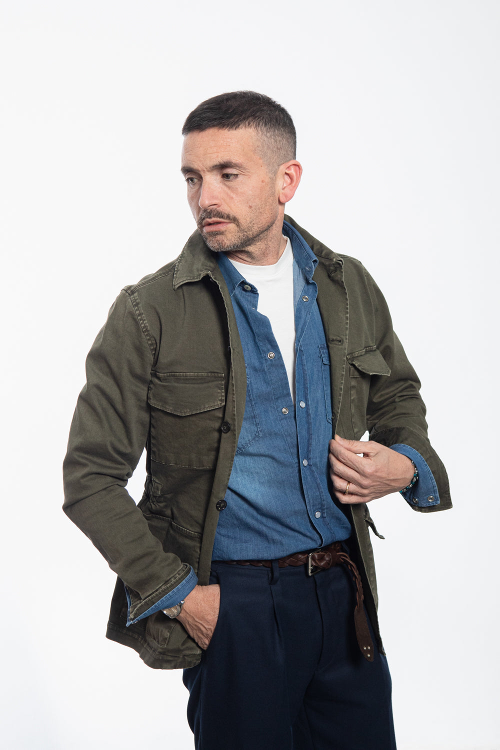 Midnight Blue Shirt Jacket with Floral Fantasy Lining