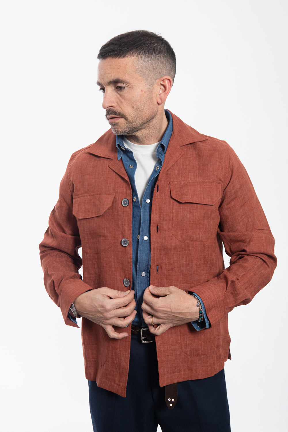 Midnight Blue Shirt Jacket with Floral Fantasy Lining