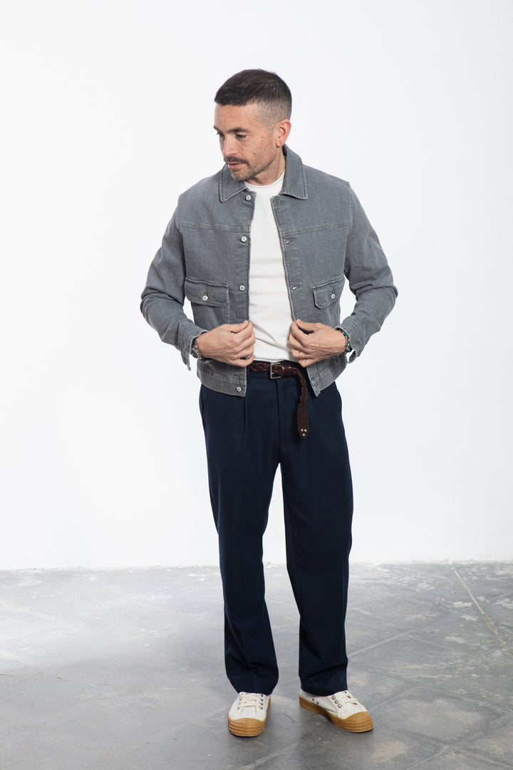 Midnight Blue Shirt Jacket with Floral Fantasy Lining