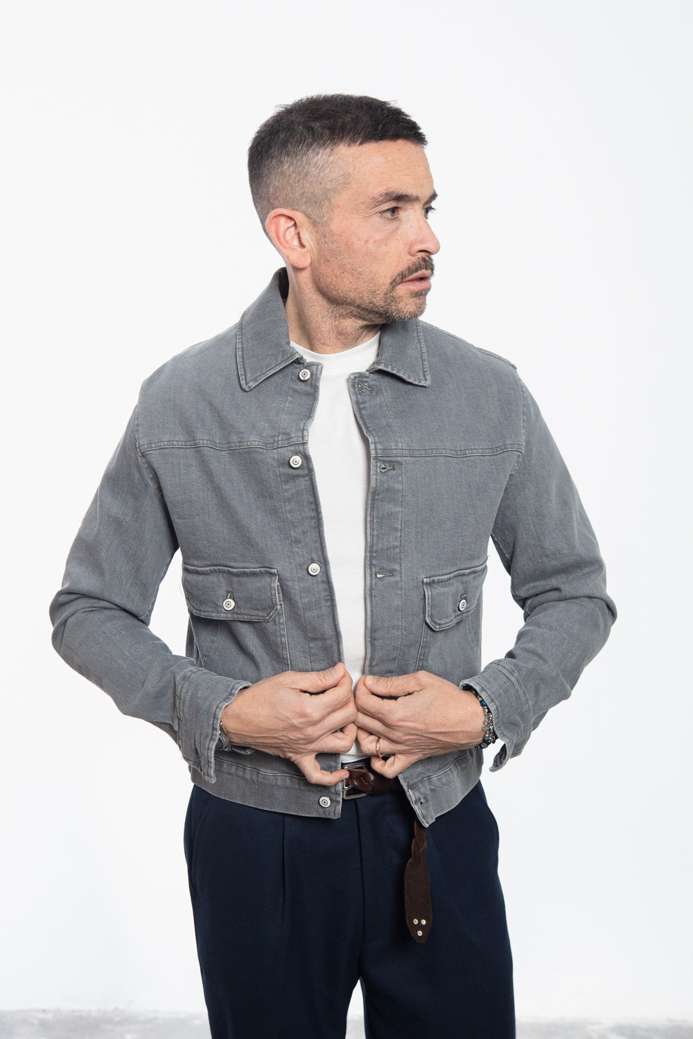 Midnight Blue Shirt Jacket with Floral Fantasy Lining