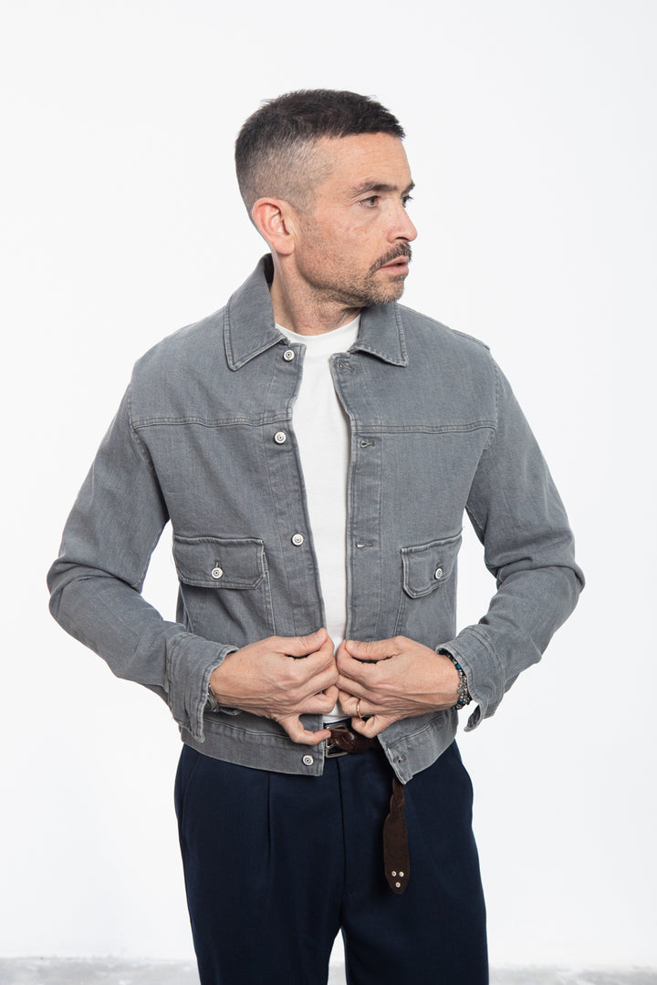 Midnight Blue Shirt Jacket with Floral Fantasy Lining