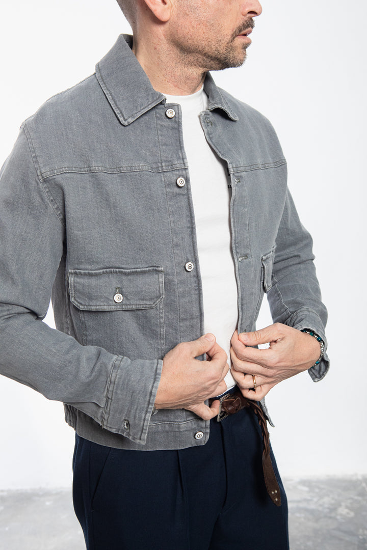Midnight Blue Shirt Jacket with Floral Fantasy Lining
