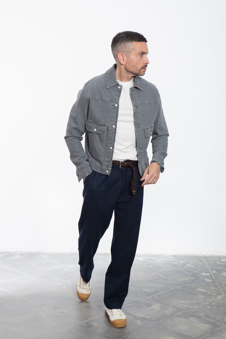 Midnight Blue Shirt Jacket with Floral Fantasy Lining