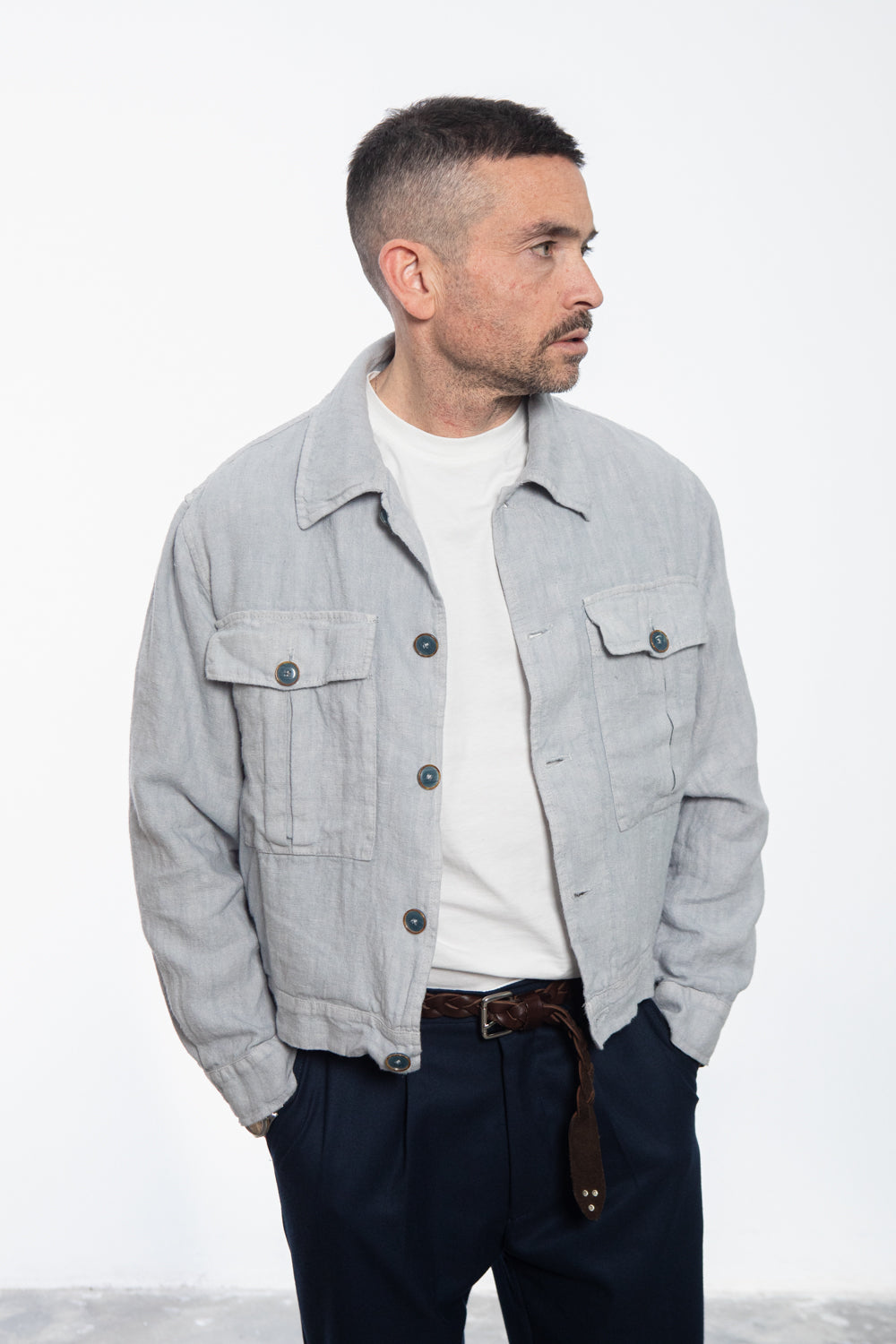 Midnight Blue Shirt Jacket with Floral Fantasy Lining