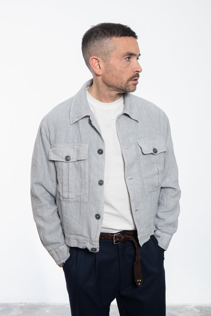 Midnight Blue Shirt Jacket with Floral Fantasy Lining