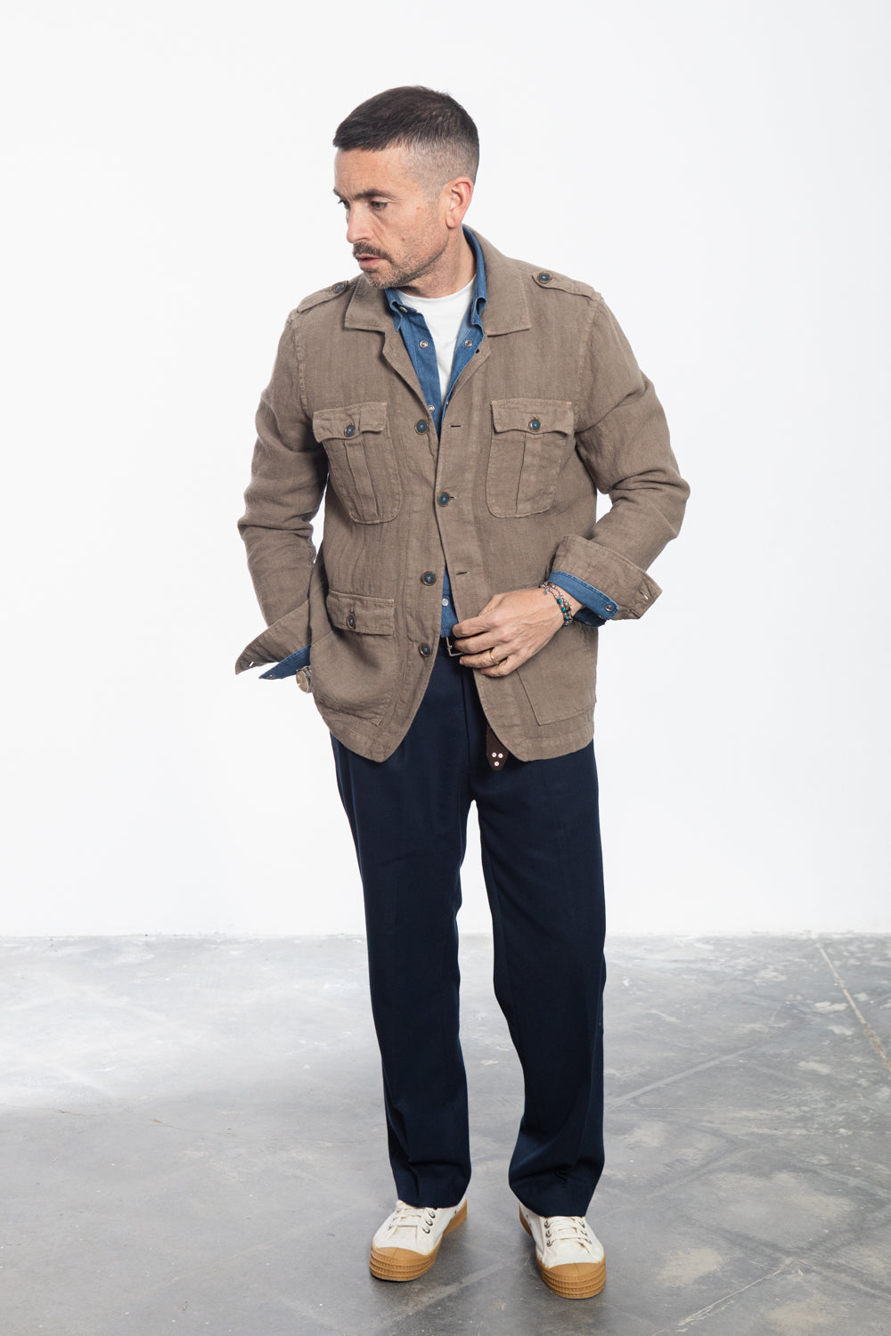 Midnight Blue Shirt Jacket with Floral Fantasy Lining