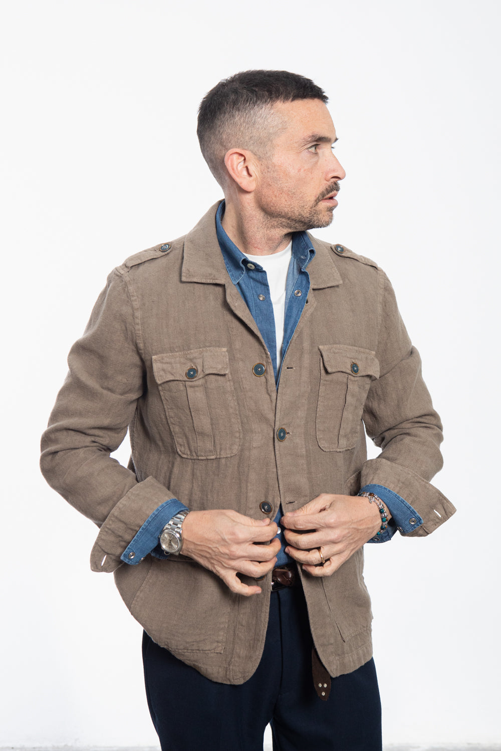 Midnight Blue Shirt Jacket with Floral Fantasy Lining