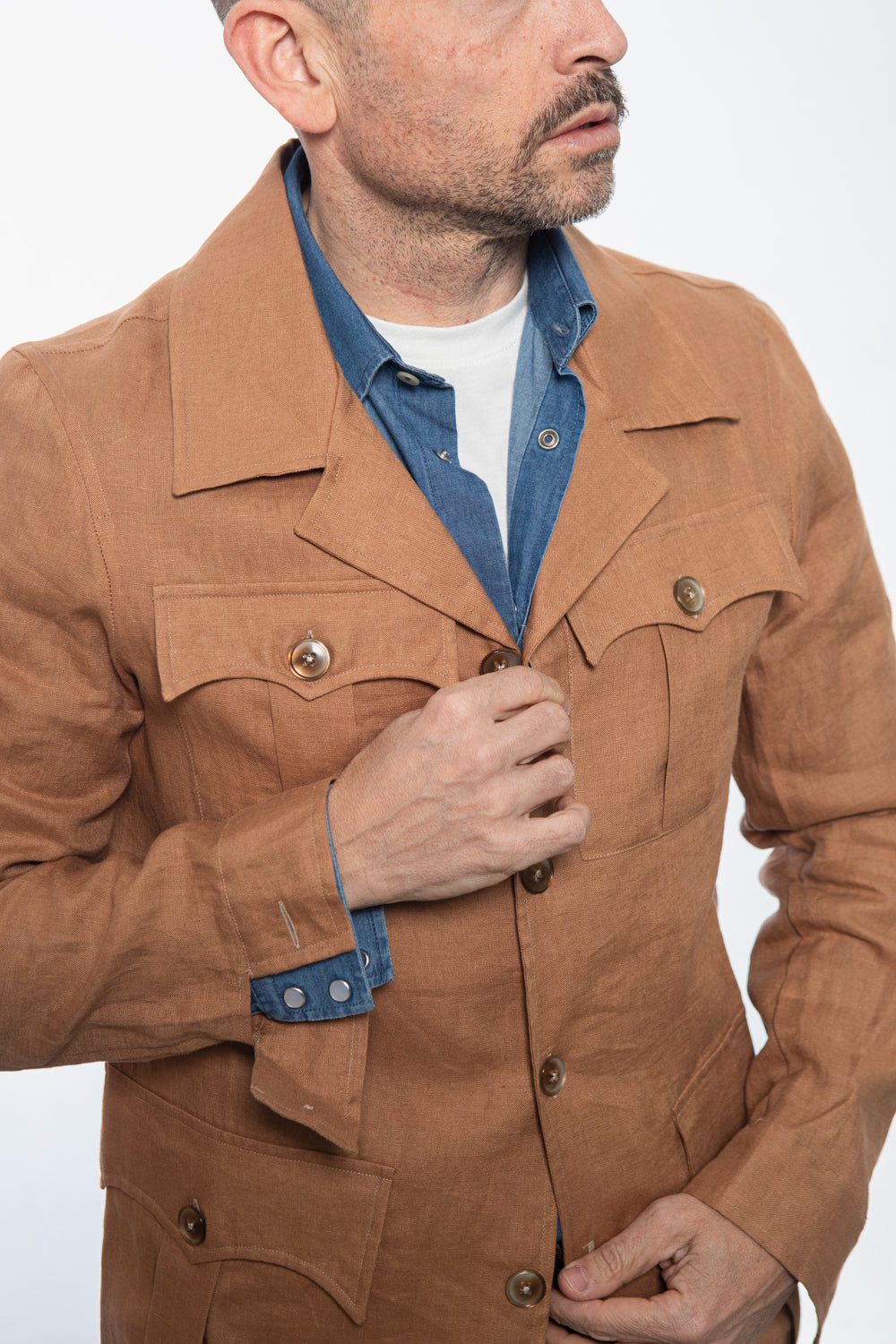 Midnight Blue Shirt Jacket with Floral Fantasy Lining