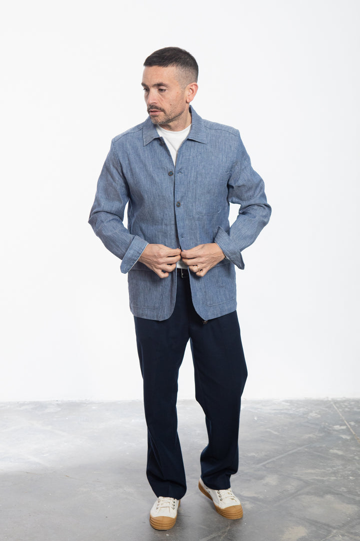 Midnight Blue Shirt Jacket with Floral Fantasy Lining