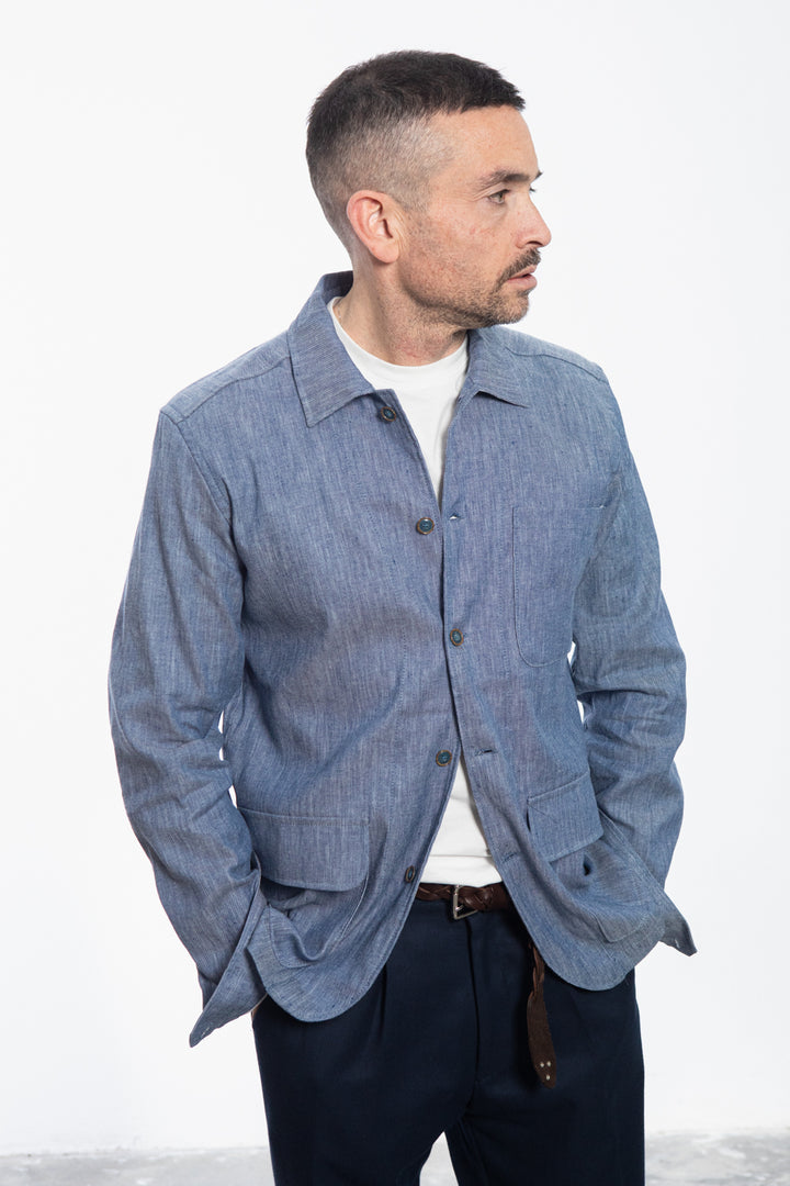 Midnight Blue Shirt Jacket with Floral Fantasy Lining