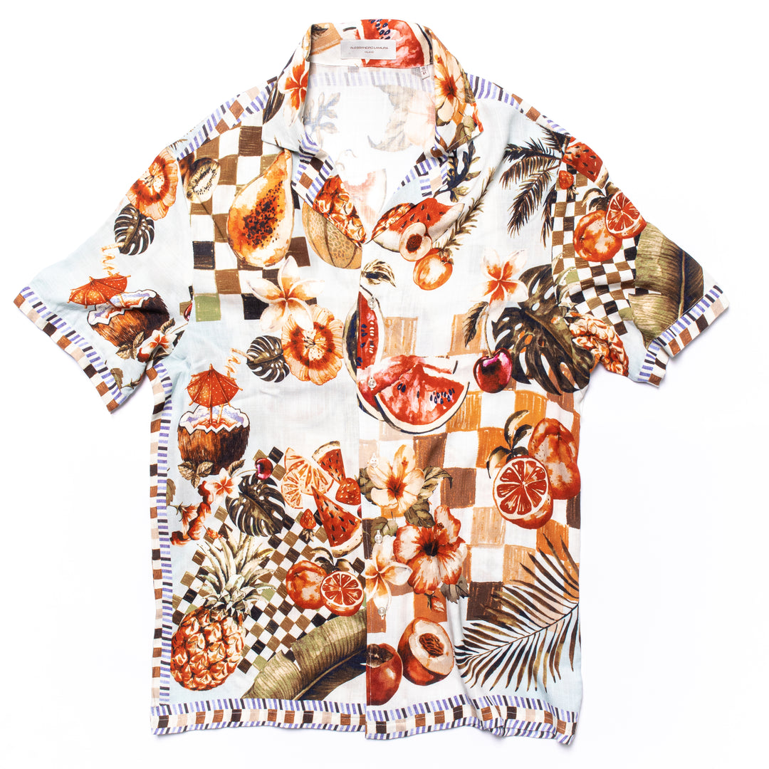 Camicia a Maniche Corte con Fantasia Fruttata Tropicale