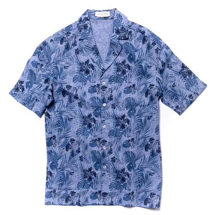 Camicia Aloha Fantasia Foglie Blu