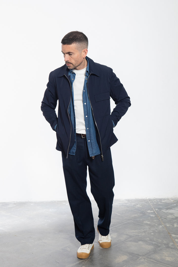 Midnight Blue Shirt Jacket with Floral Fantasy Lining
