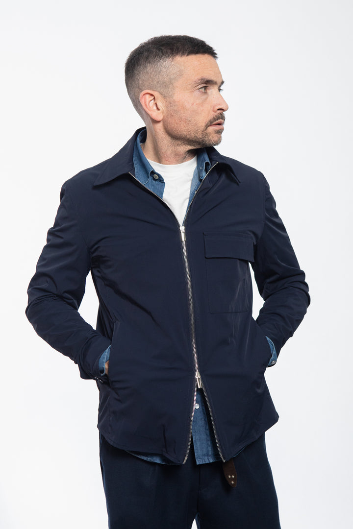 Midnight Blue Shirt Jacket with Floral Fantasy Lining