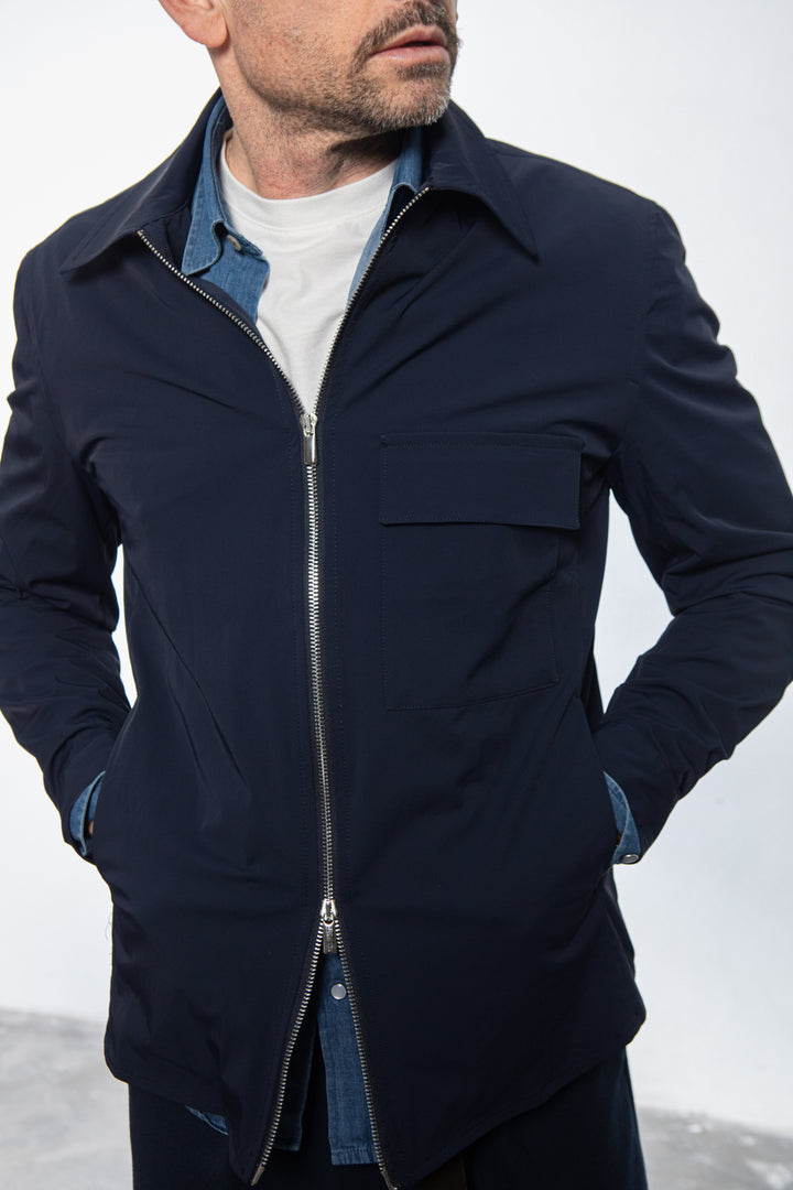 Midnight Blue Shirt Jacket with Floral Fantasy Lining